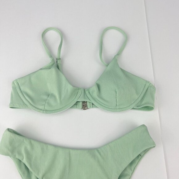 Shein  Green Ribbed  Underwire Bikini Swimsuit M NWT - Picture 3 of 6